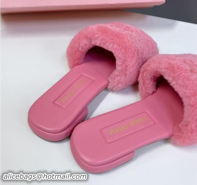 Shop Duplicate Miu Miu Wool Flat Slides Sandal Pink 719109