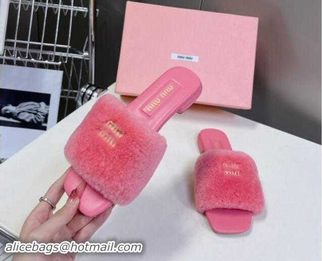 Shop Duplicate Miu Miu Wool Flat Slides Sandal Pink 719109