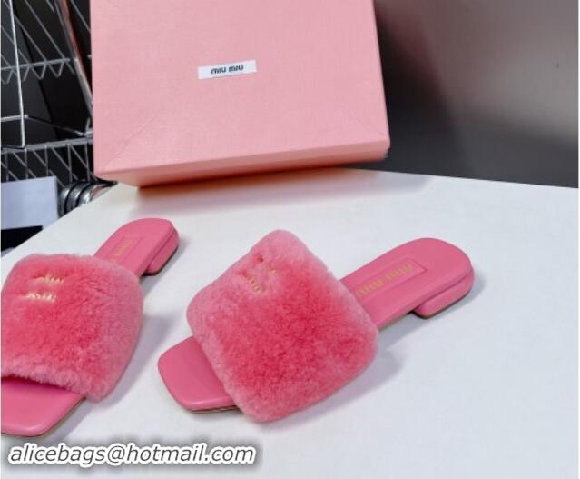 Shop Duplicate Miu Miu Wool Flat Slides Sandal Pink 719109