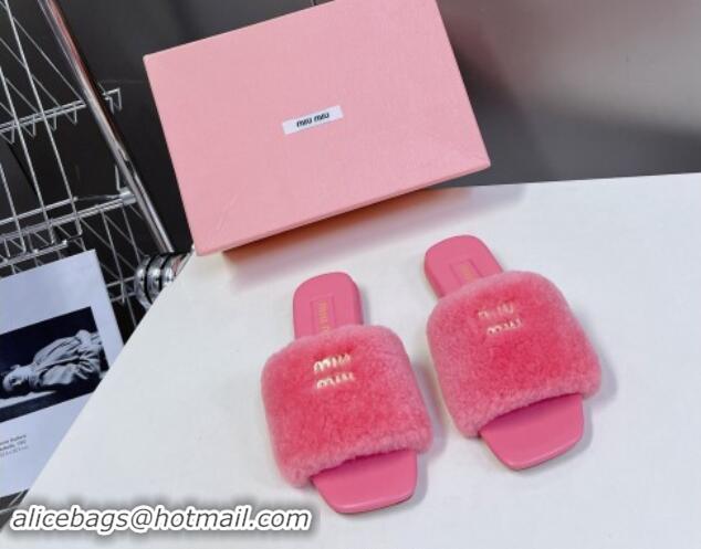 Shop Duplicate Miu Miu Wool Flat Slides Sandal Pink 719109