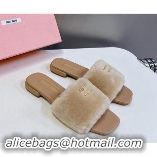 Good Looking Miu Miu Wool Flat Slides Sandal Beige 719110