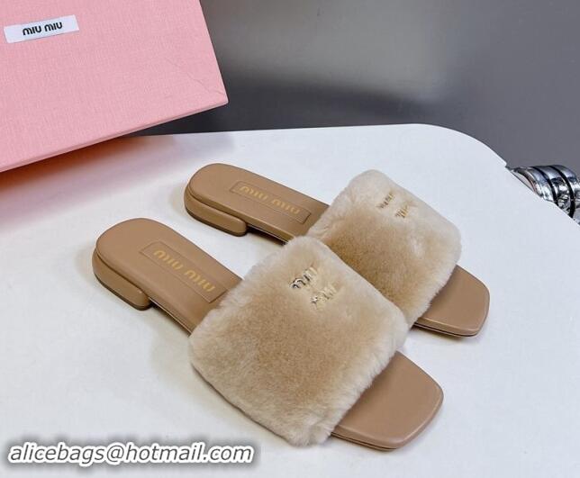 Good Looking Miu Miu Wool Flat Slides Sandal Beige 719110