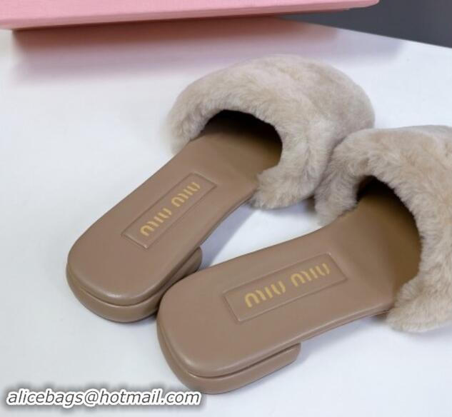 Good Looking Miu Miu Wool Flat Slides Sandal Beige 719110