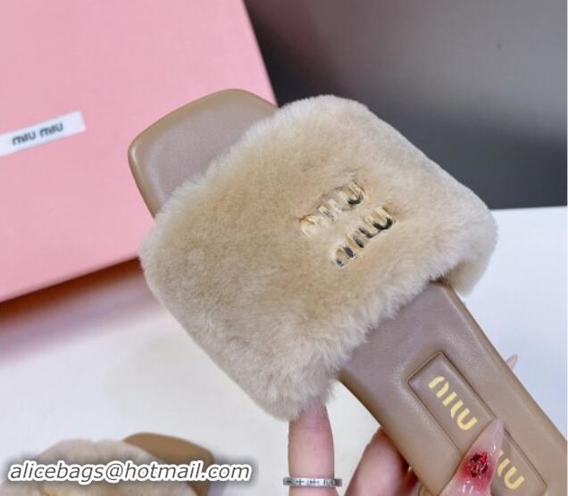 Good Looking Miu Miu Wool Flat Slides Sandal Beige 719110