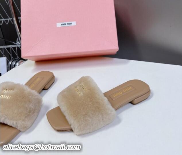 Good Looking Miu Miu Wool Flat Slides Sandal Beige 719110