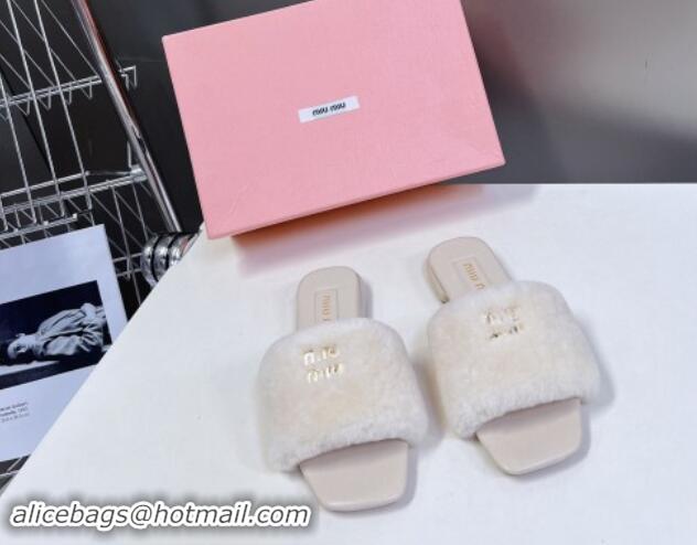 Classic Hot Miu Miu Wool Flat Slides Sandal Pale Grey 719111