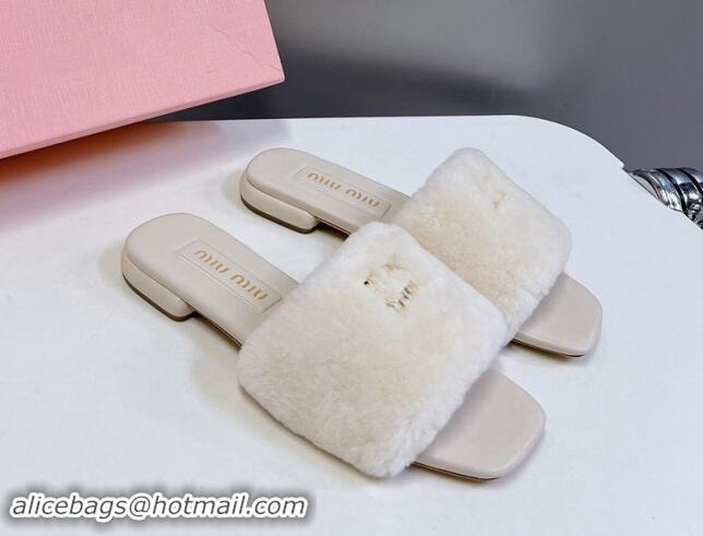 Classic Hot Miu Miu Wool Flat Slides Sandal Pale Grey 719111