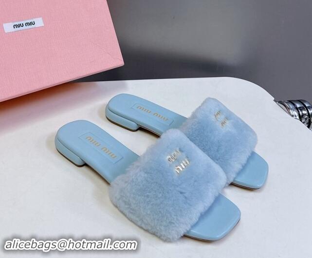 Most Popular Miu Miu Wool Flat Slides Sandal Light Blue 719112