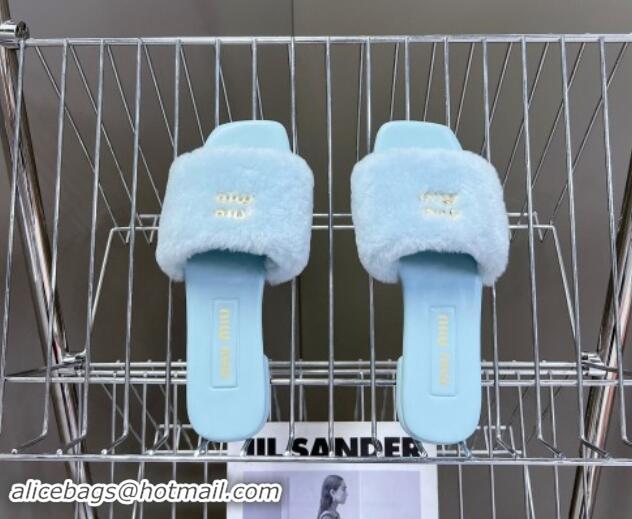 Most Popular Miu Miu Wool Flat Slides Sandal Light Blue 719112