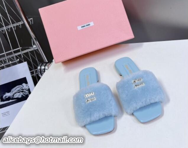 Most Popular Miu Miu Wool Flat Slides Sandal Light Blue 719112