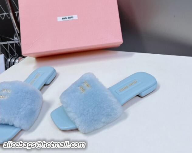 Most Popular Miu Miu Wool Flat Slides Sandal Light Blue 719112