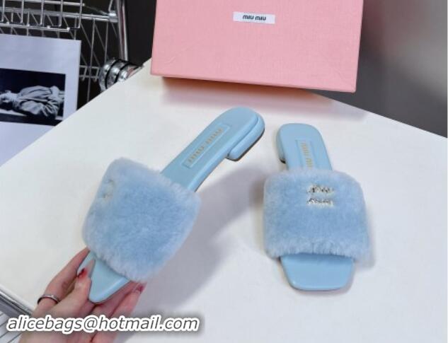 Most Popular Miu Miu Wool Flat Slides Sandal Light Blue 719112