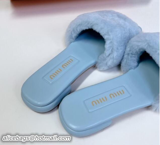 Most Popular Miu Miu Wool Flat Slides Sandal Light Blue 719112