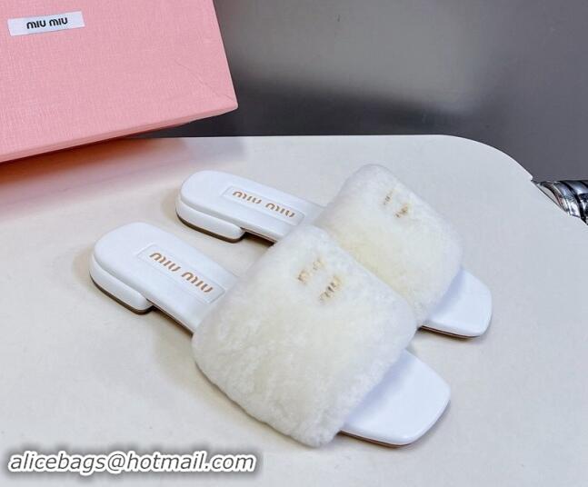 Pretty Style Miu Miu Wool Flat Slides Sandal White 719113