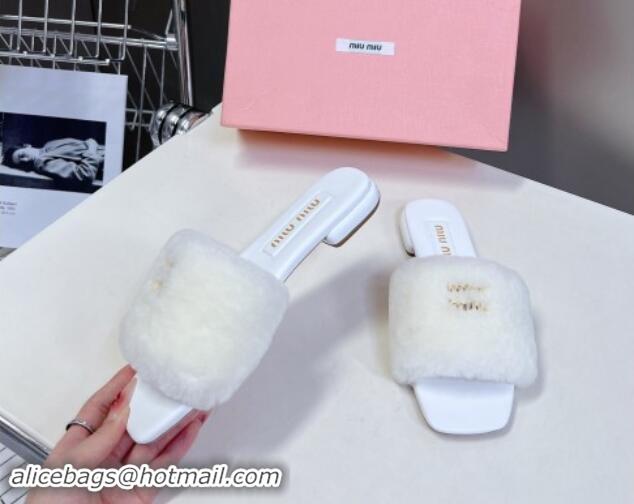 Pretty Style Miu Miu Wool Flat Slides Sandal White 719113