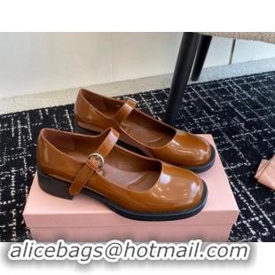 Purchase Miu Miu Shiny Calfskin Mary Janes Shoes Brown 813055