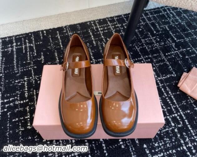 Purchase Miu Miu Shiny Calfskin Mary Janes Shoes Brown 813055