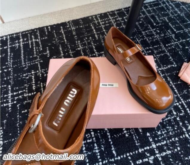 Purchase Miu Miu Shiny Calfskin Mary Janes Shoes Brown 813055