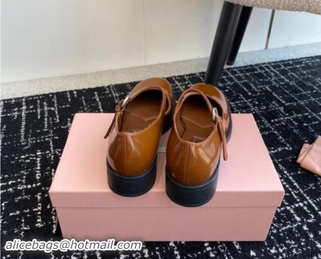 Purchase Miu Miu Shiny Calfskin Mary Janes Shoes Brown 813055