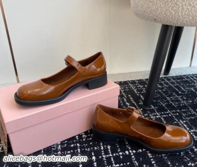 Purchase Miu Miu Shiny Calfskin Mary Janes Shoes Brown 813055