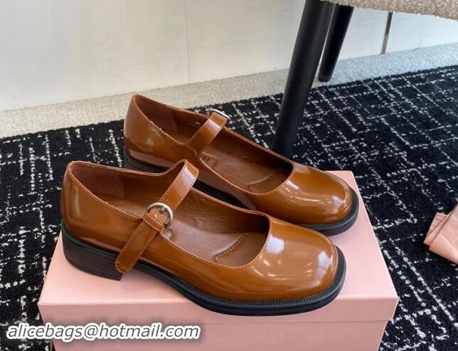 Purchase Miu Miu Shiny Calfskin Mary Janes Shoes Brown 813055