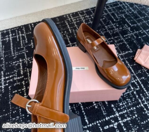 Purchase Miu Miu Shiny Calfskin Mary Janes Shoes Brown 813055