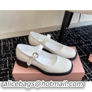 Durable Miu Miu Shiny Calfskin Mary Janes Shoes White 813056