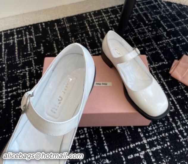 Durable Miu Miu Shiny Calfskin Mary Janes Shoes White 813056