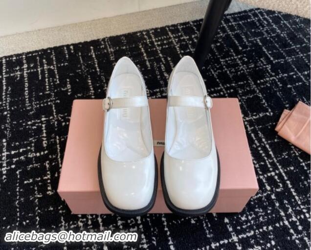 Durable Miu Miu Shiny Calfskin Mary Janes Shoes White 813056