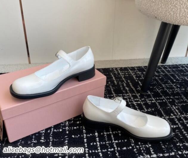 Durable Miu Miu Shiny Calfskin Mary Janes Shoes White 813056