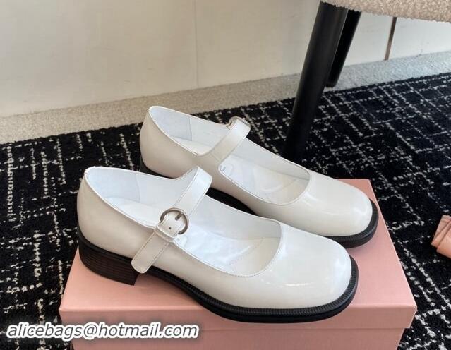 Durable Miu Miu Shiny Calfskin Mary Janes Shoes White 813056