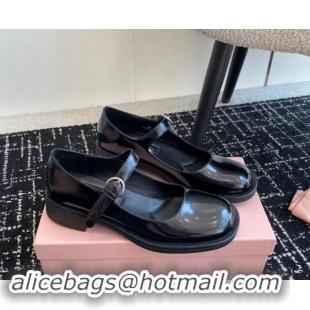 Grade Miu Miu Shiny Calfskin Mary Janes Shoes Black 813057