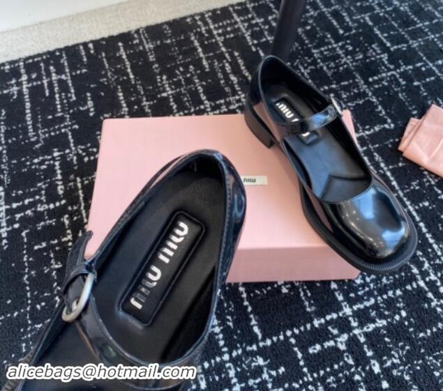 Grade Miu Miu Shiny Calfskin Mary Janes Shoes Black 813057