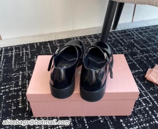 Grade Miu Miu Shiny Calfskin Mary Janes Shoes Black 813057