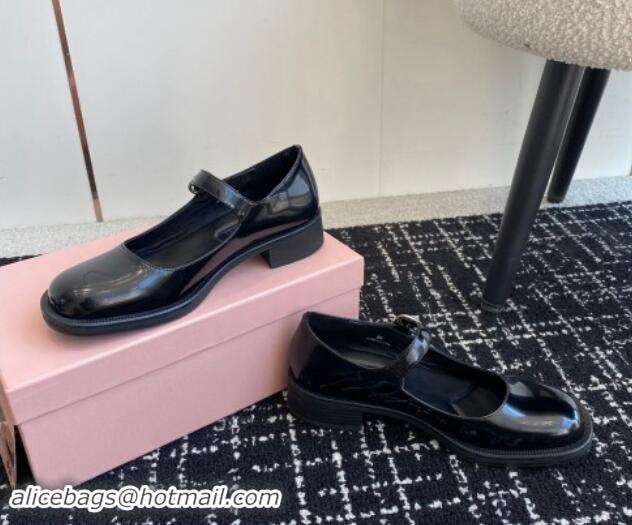 Grade Miu Miu Shiny Calfskin Mary Janes Shoes Black 813057