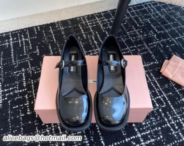 Grade Miu Miu Shiny Calfskin Mary Janes Shoes Black 813057