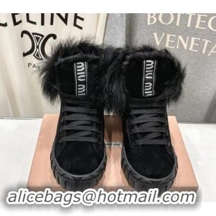 Sophisticated Miu Miu Suede Sneaker Ankle Boots with Fur Lining Black 813059