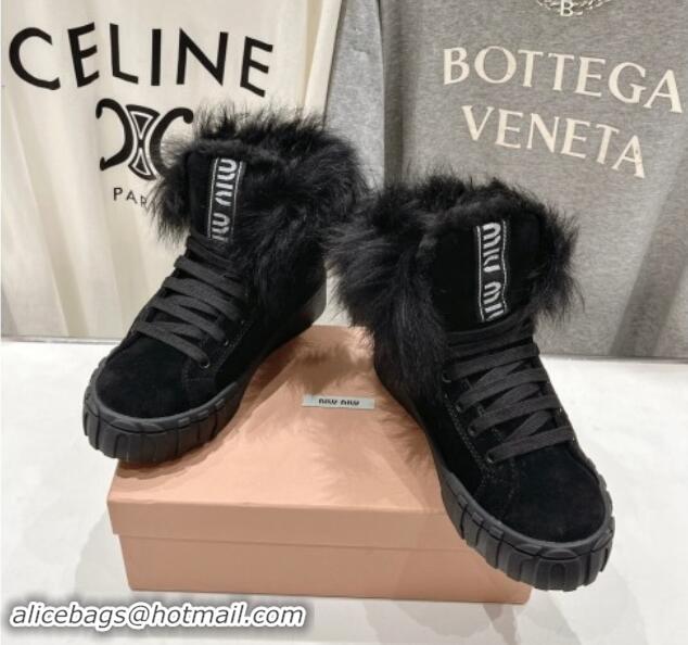 Sophisticated Miu Miu Suede Sneaker Ankle Boots with Fur Lining Black 813059