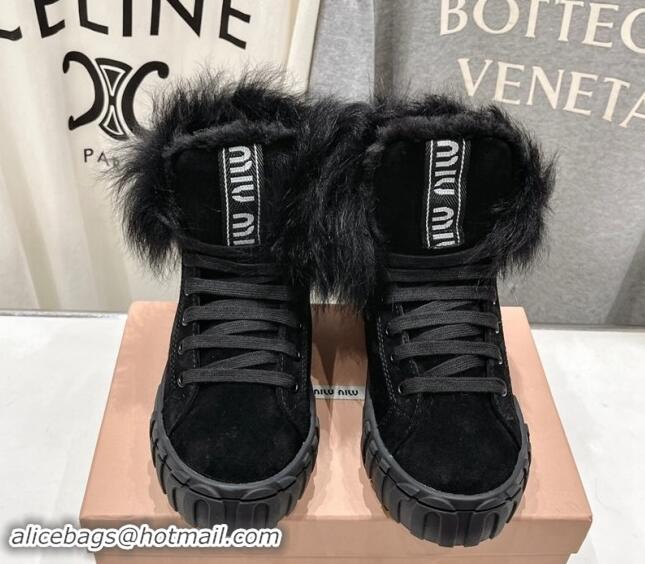 Sophisticated Miu Miu Suede Sneaker Ankle Boots with Fur Lining Black 813059