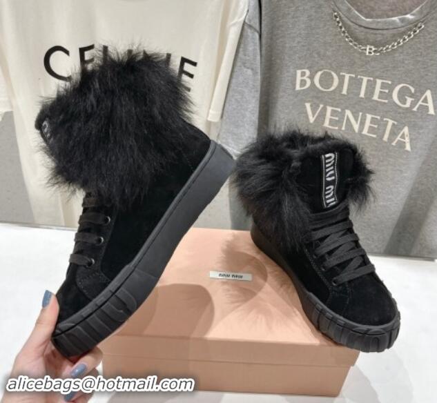 Sophisticated Miu Miu Suede Sneaker Ankle Boots with Fur Lining Black 813059