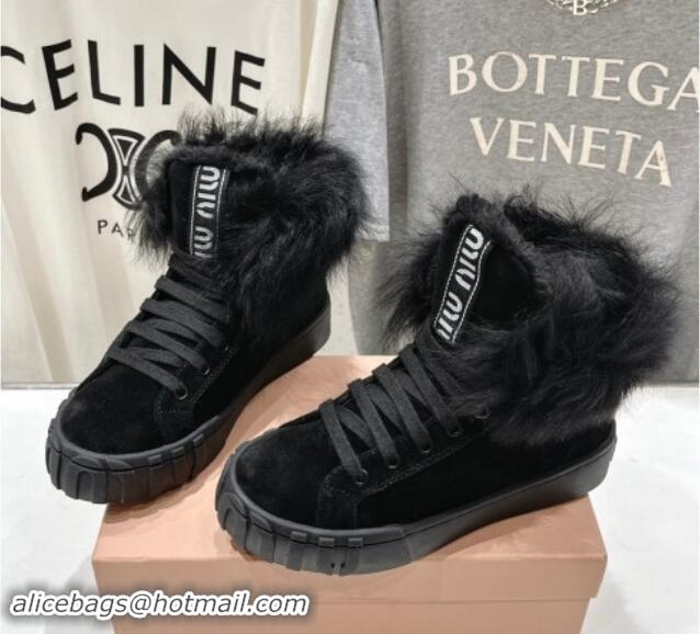 Sophisticated Miu Miu Suede Sneaker Ankle Boots with Fur Lining Black 813059