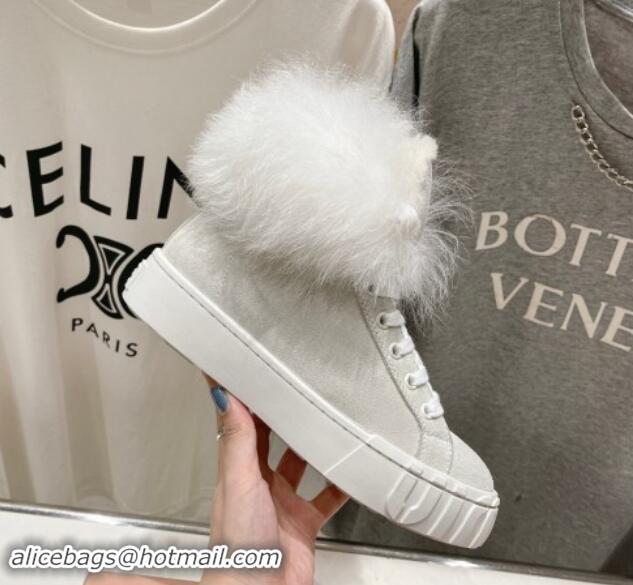 Shop Cheap Miu Miu Suede Sneaker Ankle Boots with Fur Lining Light Grey 813060