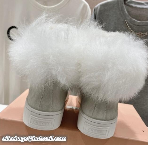 Shop Cheap Miu Miu Suede Sneaker Ankle Boots with Fur Lining Light Grey 813060