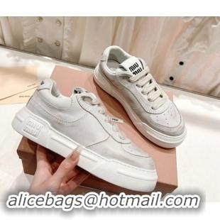 Unique Style Miu Miu Bleached Leather Sneakers White 813061