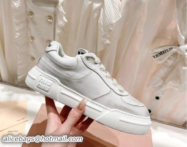 Unique Style Miu Miu Bleached Leather Sneakers White 813061