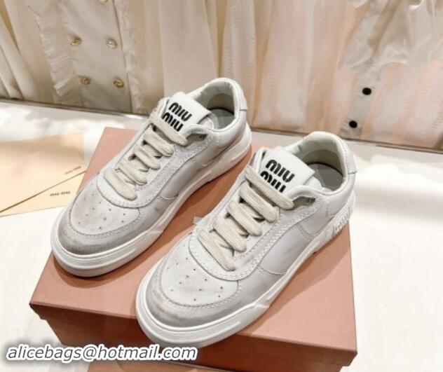 Unique Style Miu Miu Bleached Leather Sneakers White 813061