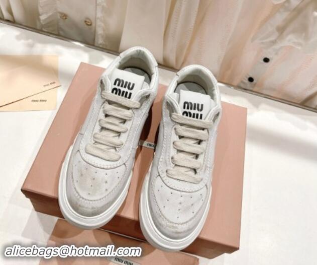 Unique Style Miu Miu Bleached Leather Sneakers White 813061