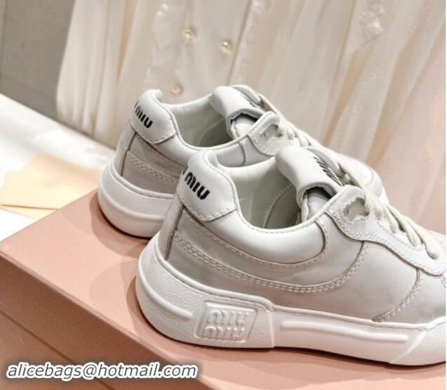 Unique Style Miu Miu Bleached Leather Sneakers White 813061