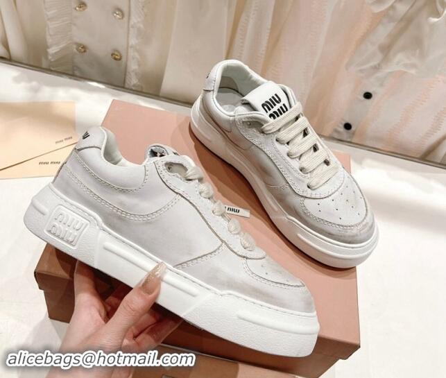 Unique Style Miu Miu Bleached Leather Sneakers White 813061