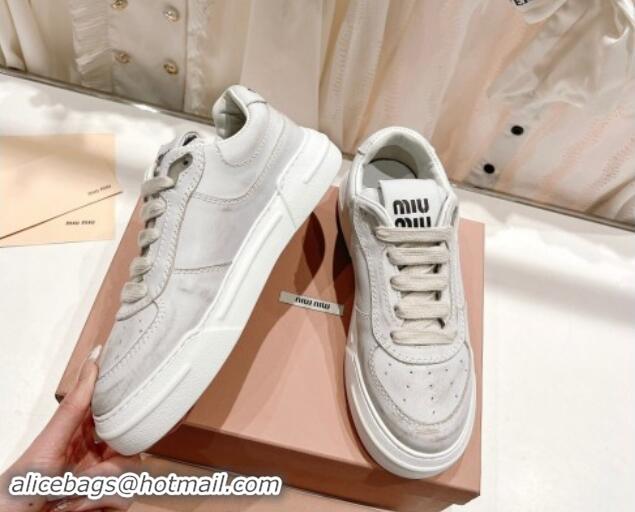 Unique Style Miu Miu Bleached Leather Sneakers White 813061